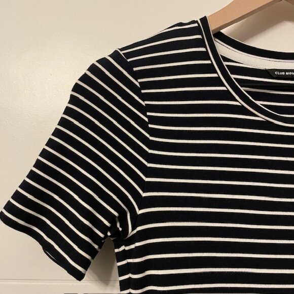Club Monaco Short Sleeve Striped Asymmetrical Dress Black White Size Small - Picture 4 of 13